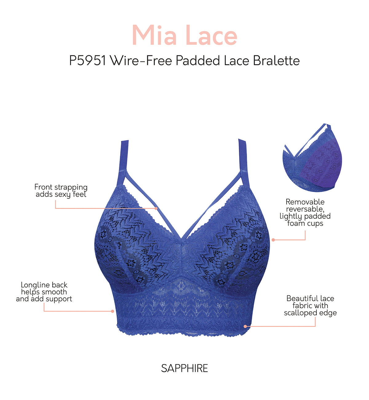 Parfait Mia Lace Longline Bralette (P5951)- Sapphire