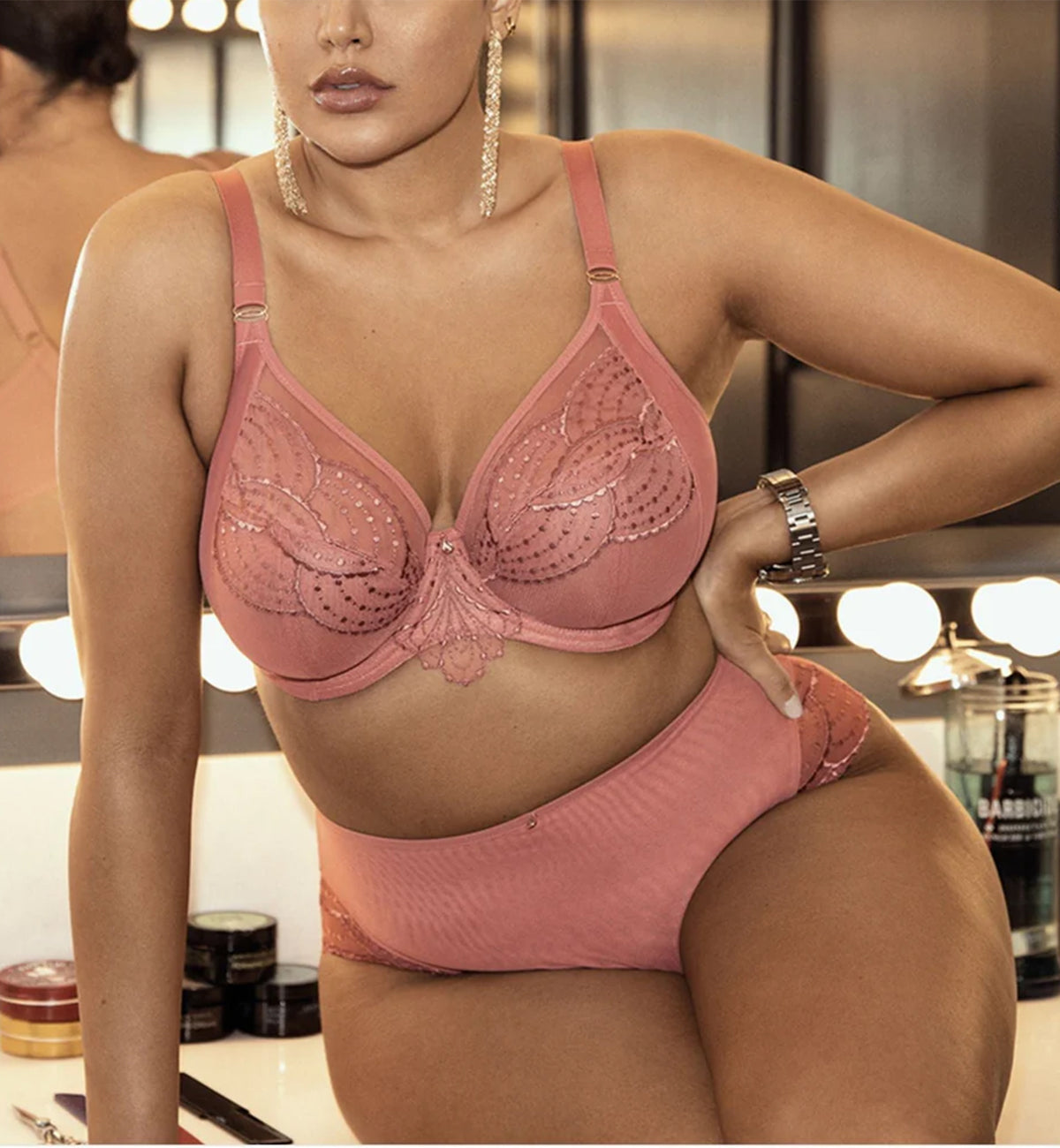 Elomi Priya Plunge Underwire Bra (4550),32GG,Rosegold - Rosegold,32GG