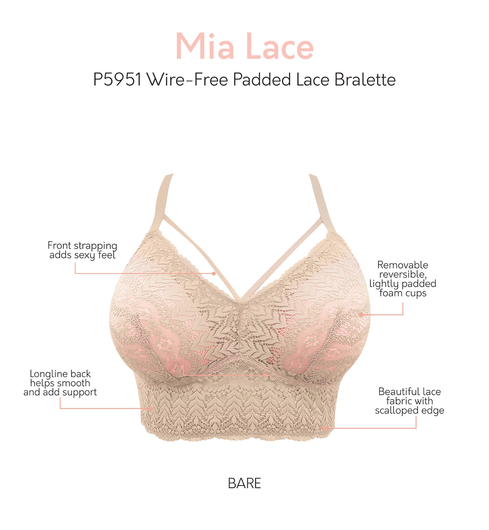 Parfait Mia Lace Longline Bralette (P5951)- Bare