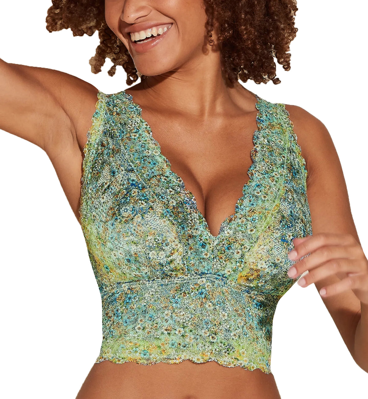 Cosabella NSN Printed CURVY Plungie Longline Bralette  (NEVEP1385),Small,Floral Beauty 