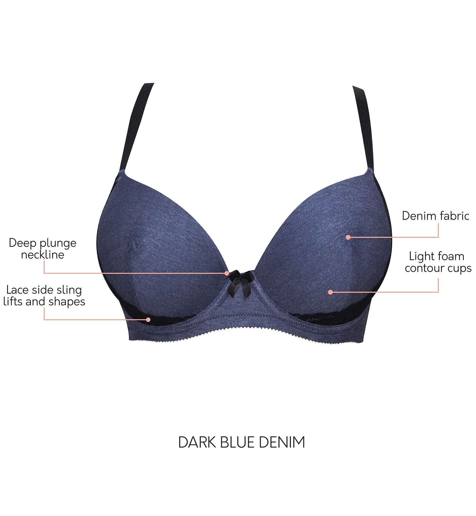 Parfait Casey Molded Plunge Underwire Bra (28012)- Dark Blue Denim