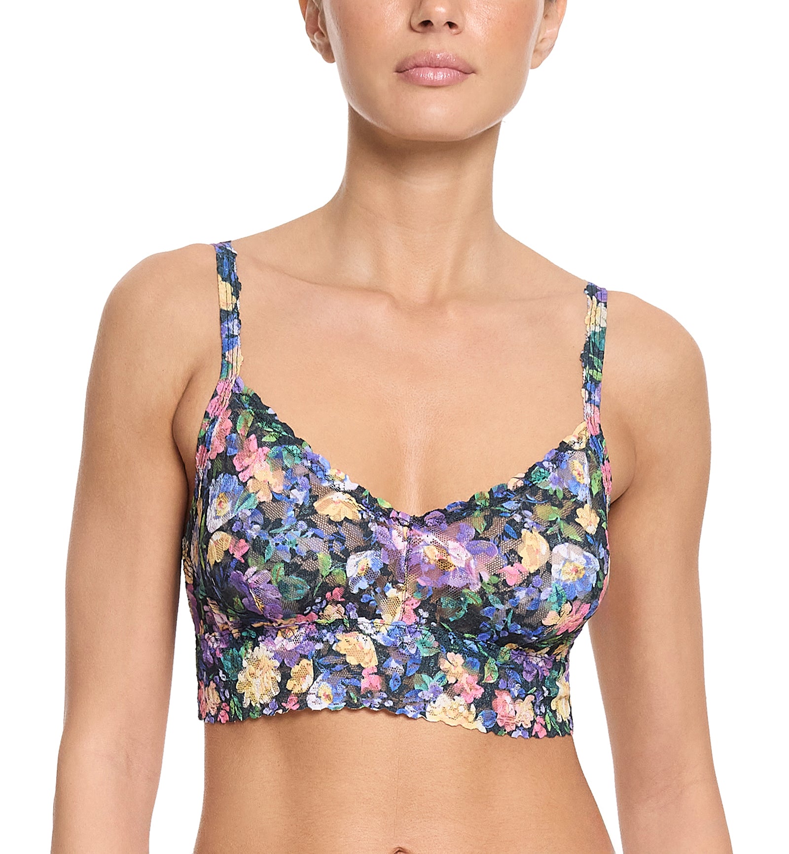 Hanky Panky Printed V-neck Retro Bralette (PR9K7272),XS,Dream Garden - Dream Garden,XS