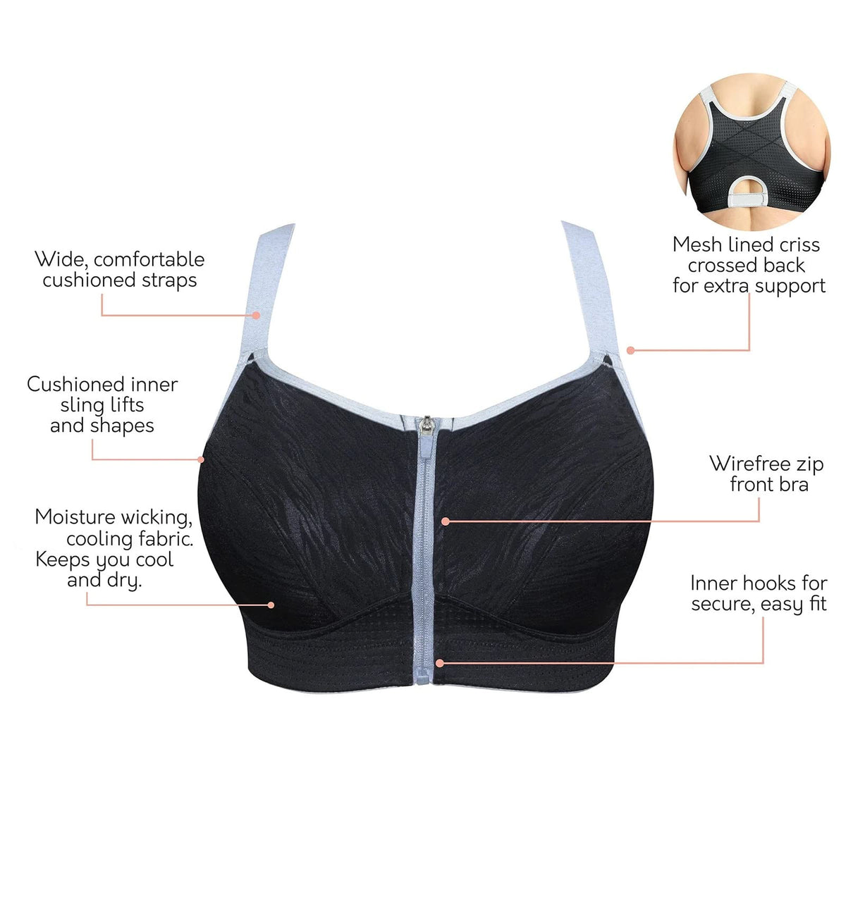 2023 Front Zipper Women Sports Bras,Breathable Wirefree Padded
