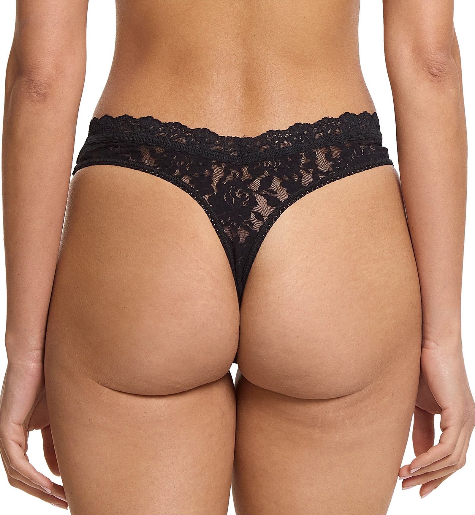 Hanky Panky Signature Lace V-Front High Cut Thong (481854),XS,Black - Black,XS